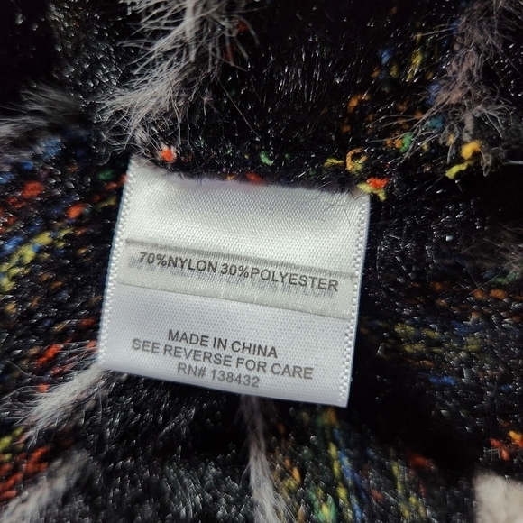 Modcloth Fuzzy Black Multicolor Metallic Striped Open Front Cardigan sz L - Picture 6 of 7